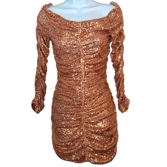 Whimsy Zara Rose Gold Sequin Mini Dress Bling Bodycon Size XS Sparkling - Picture 1 of 15
